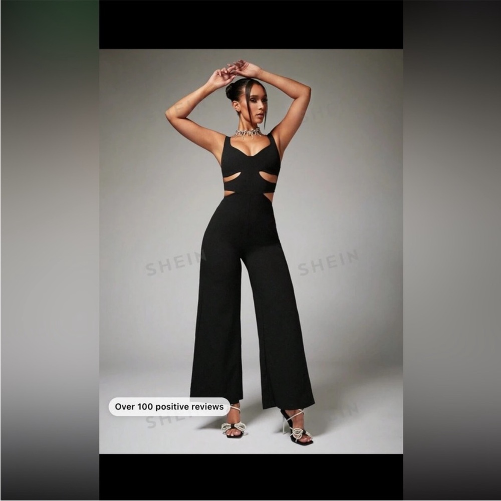 SHEIN Black Cutout Wide-Leg Jumpsuit - Picture 2 of 8